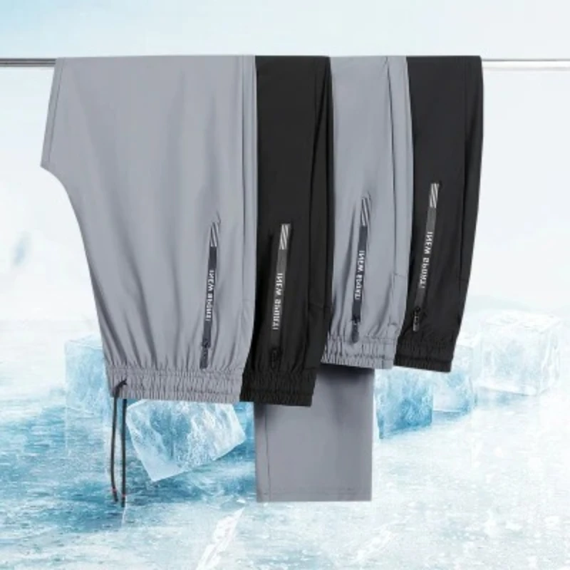 

Thin Ice Silk Joggers Pants for Men's Summer Sports Quick Dried Straight Leg Draping Wide Leg Trousers Man Casual Long Pants Men
