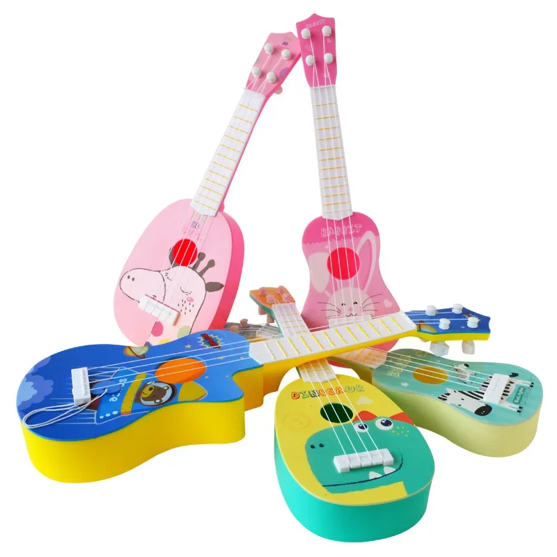 Instrumento de simulação de trompete infantil, ukulele, guitarra, mini quatro cordas, brinquedo musical para educação precoce, brinquedos fotográficos