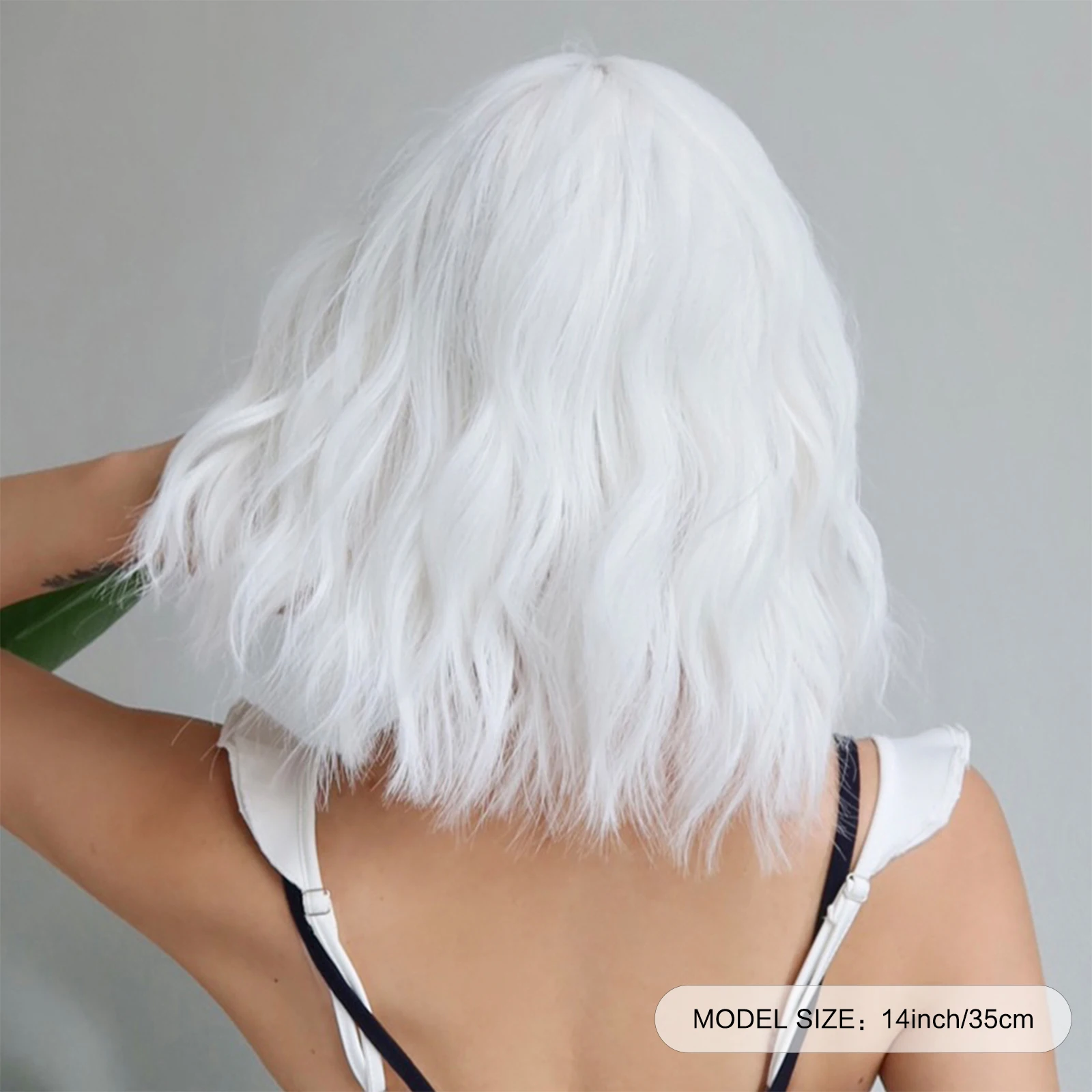 Short Wavy White Synthetic Wig for Women Helloween Cosplay Hair Bob Wigs With Bangs Lolita Party Heat Resistant Natural Wig image 4