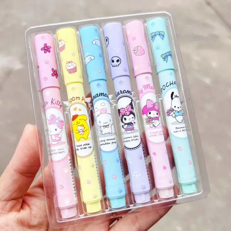 Sanrio Hello Kitty Highlighter Cinnamoroll Marker Pens Girls Stationery Cartoon Anime Marker Writing Graffiti Tool Children Gift