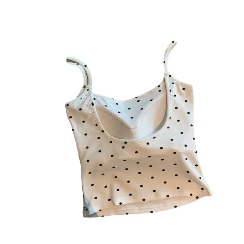 Girl Polka Dot U-Back Built-in Bra Padded Strappy Tank Top -Anti-Slip Tube Top for Girl Sexy Bust Removable Cups  Casual Wear image 5