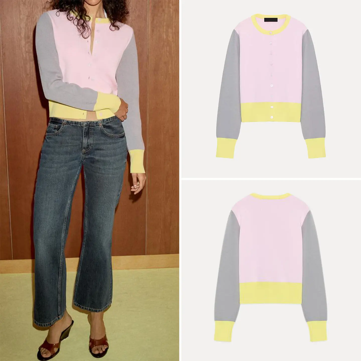 

Women's Knitted Casual Long Sleeve round Neck Color Block Outerwear Spring 2026 ZADATA Regular Fit Open Cardigan Style