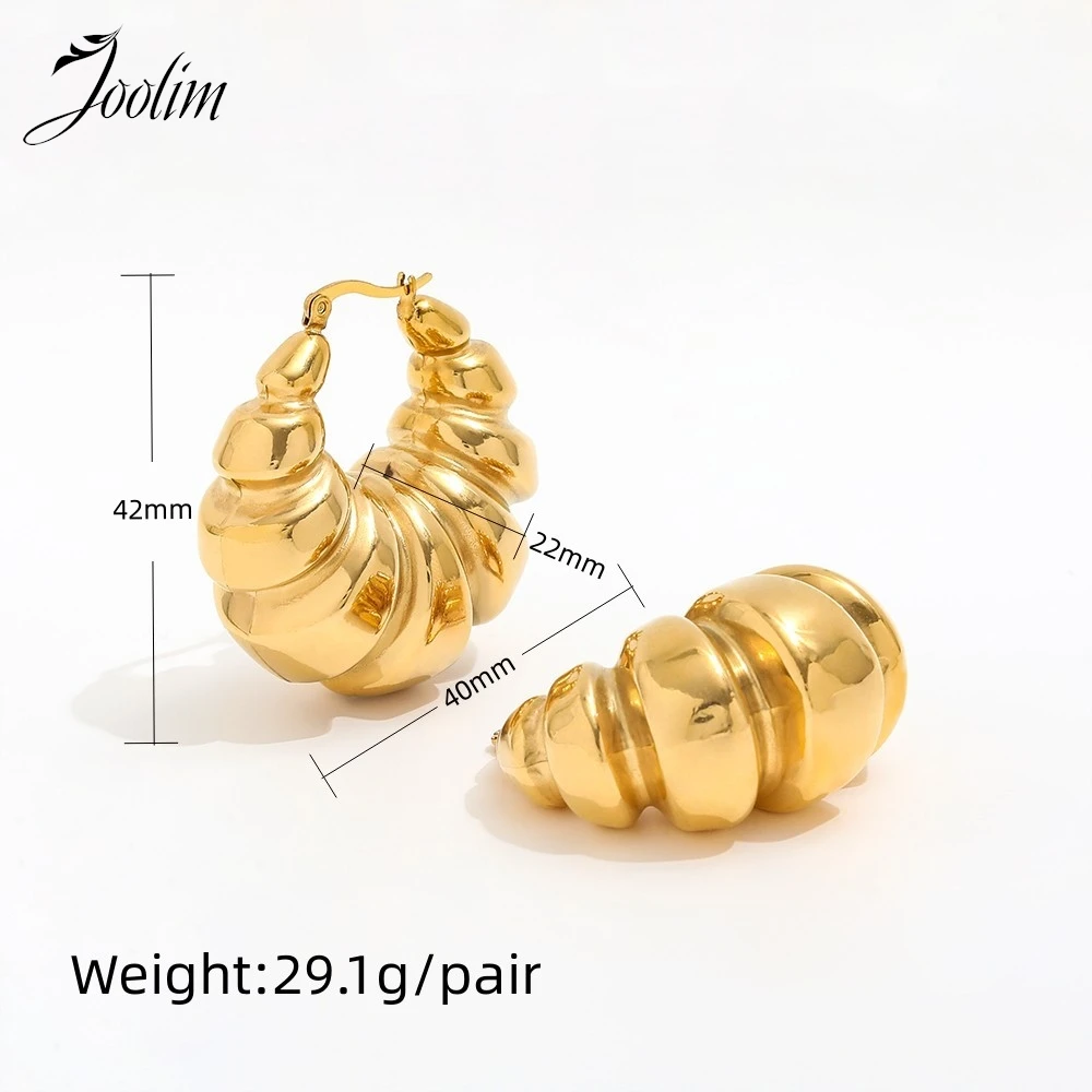 Joolim Jewelry High Quality PVD Wholesale Waterproof Chunky Hollow Fashion Caterpillar Hoop Stainless Steel Earring for Women