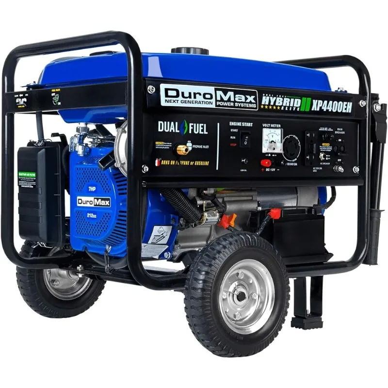 DuroMax XP4400EH Dual Fuel Portable Generator-4400 Watt Gas or Propane Powered Electric Start-Camping & RV Ready, Blue and Black