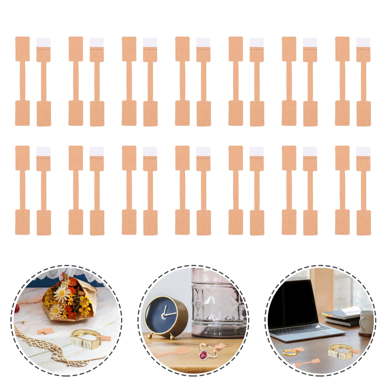 

200 Pcs Kraft Paper Ring Tags Brown Self Adhesive Square Labels for Jewelry Price Tags File Folder Accessories