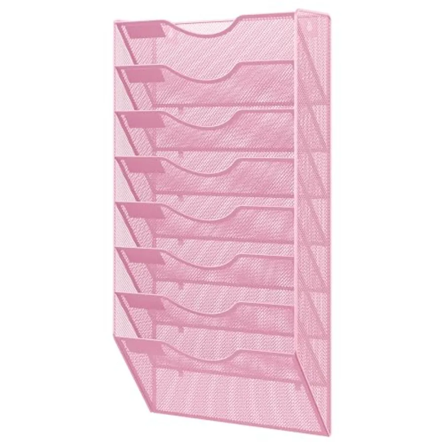 

8 Pocket Mesh Wall File Organizer Hanging Paper Folder Holder with Classify Label Vertical Wall Mount Mail Organizer for Office