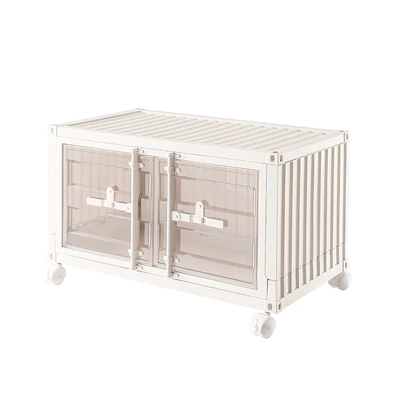 

Transparent Storage Box Foldable Large Capacity Snack Toy Book Display Cabinet Wheeled Storage Cabinet
