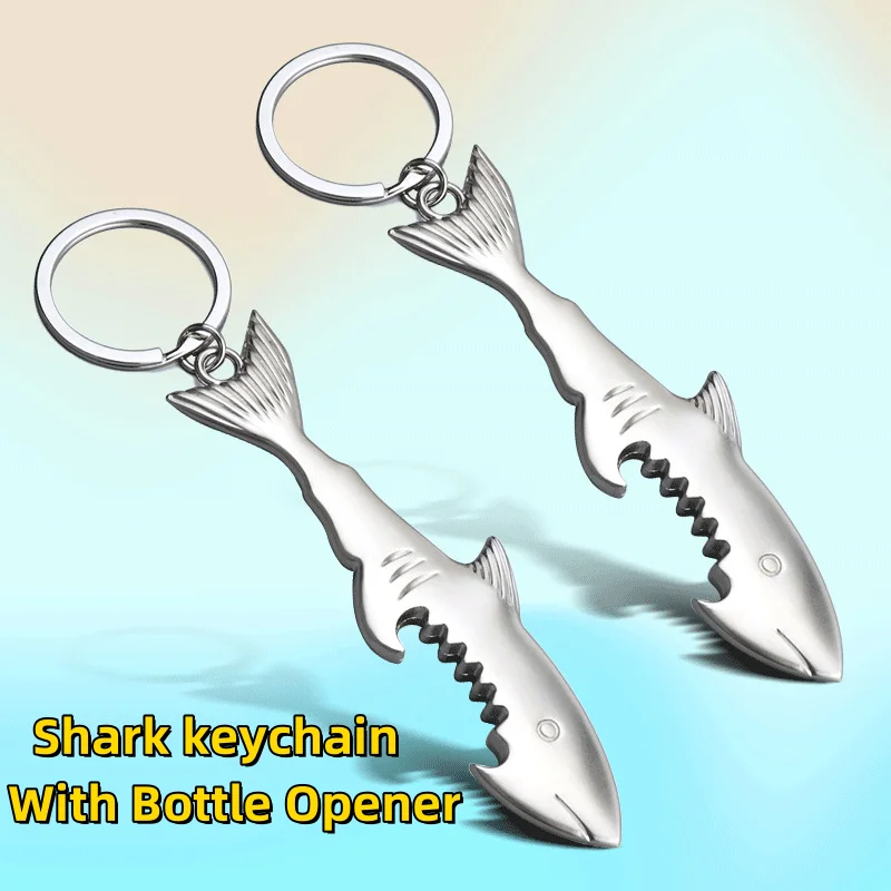 New Shark Beer Bottle Opener Keychain Pendant Multifunctional Fun Metal Key Chain For Men Christmas Gift