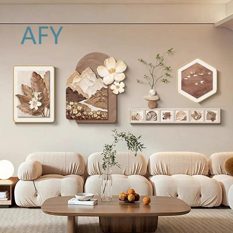 Cream Style Living Room Wall Art 2025 New Texture Mountain Landscape Canvas Painting Set for Sofa Backdrop Wall Decor for