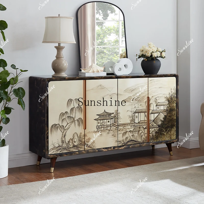 Medieval style painted entrance entrance hall decorative shoe cabinet modern simple storage integrated meal sideP
