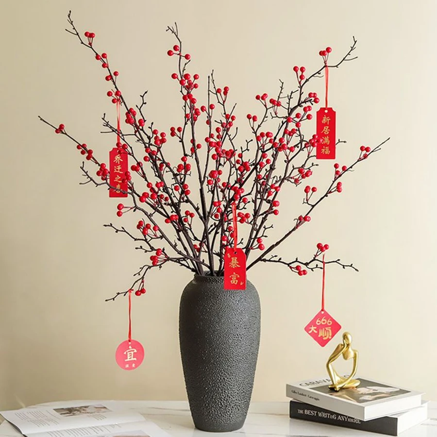 1pc Artificialplant Holly Little Red Haw NewYear Home Vase table Garden dishgard Festival Party Wall Wedding Decor DIY Gift Box