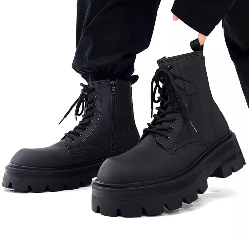 men's fashion punk rock platform boots black trendy original leather shoes cowboy autumn winter boot designer motorcycle botas