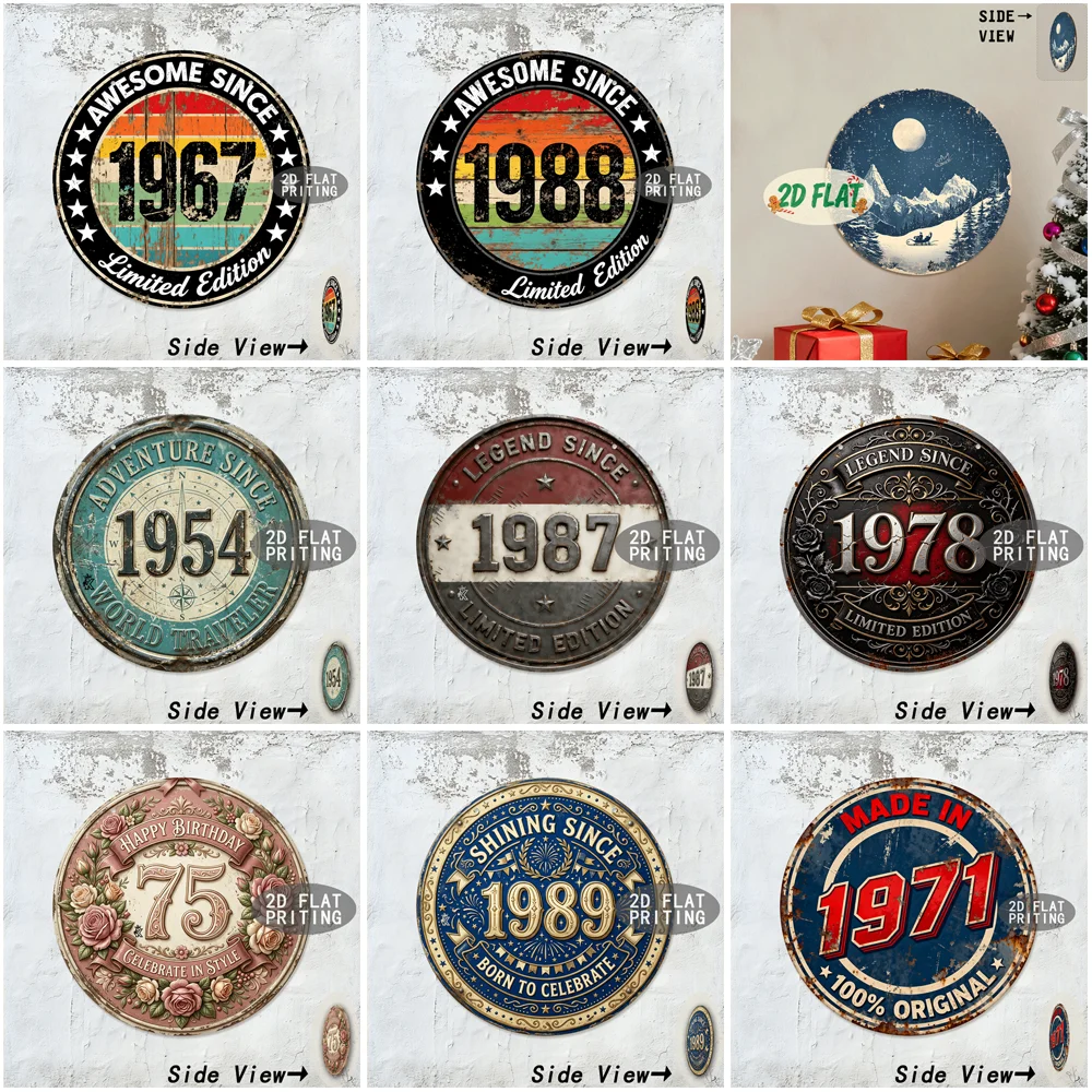 Round Vintage Metal Tin Sign Custom Birth Year Birthday Travel Celebration Limited Edition Wall Decor For Garage Bar Home Wall
