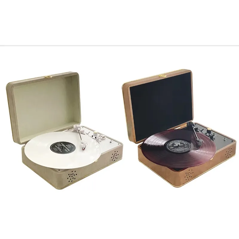 HY-T01X 2025 قابل للتخصيص خمر نمط المحمولة جراموفون حزام خشبي محرك القرص الدوار 3 سرعات مشغل تسجيلات من الفينيل