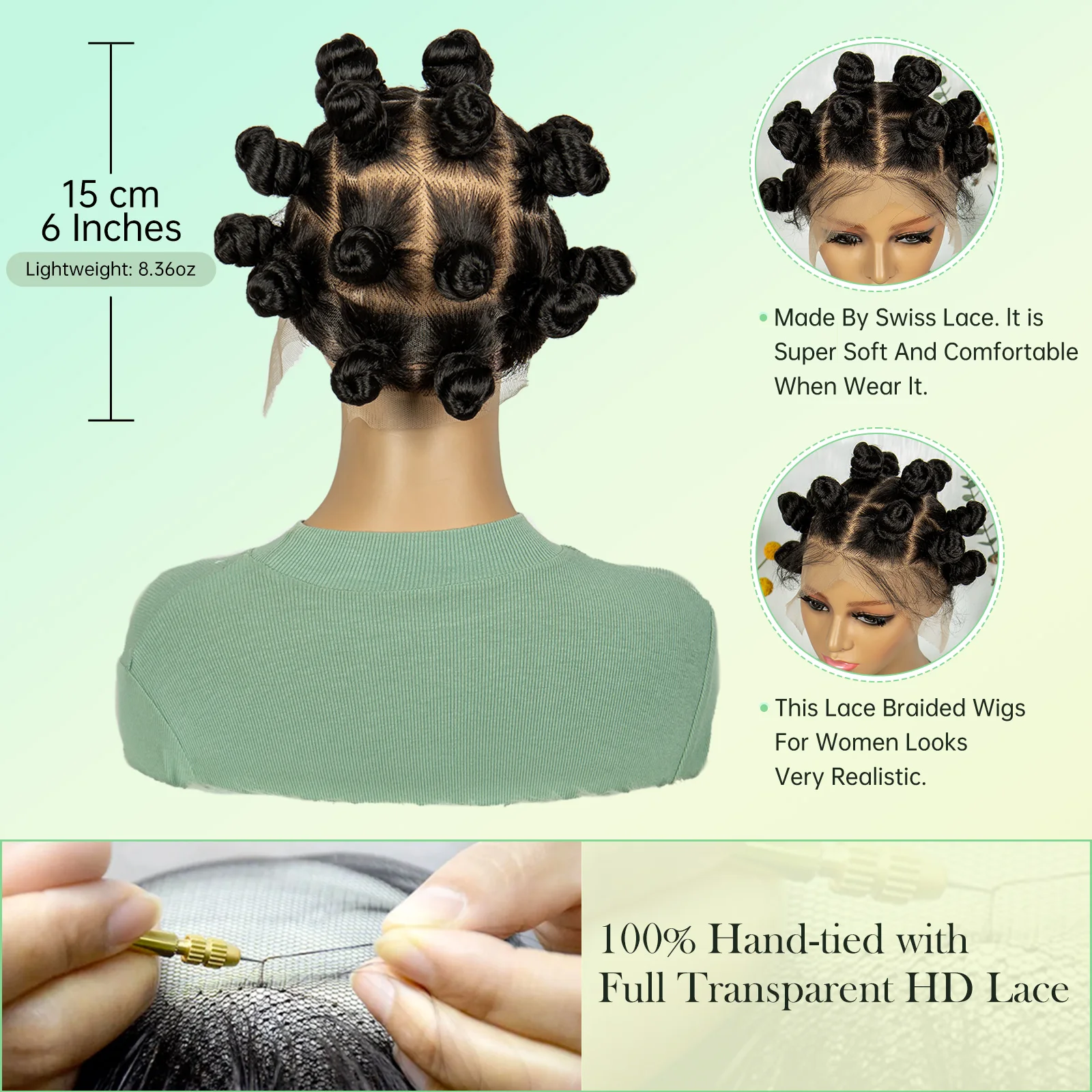 

Synthetic Full Lace Braided Wigs Handmade Bantu Braided Wig Buns Braided Lace Wigs with Baby Hair for Black Women