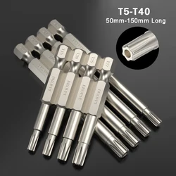 Embouts de tournevis à tête hexagonale, inviolable, foret de sécurité, embout magnétique Torx, 50mm, 1/4mm, T10, T15, T20, T25, T27, T30, T40, 150