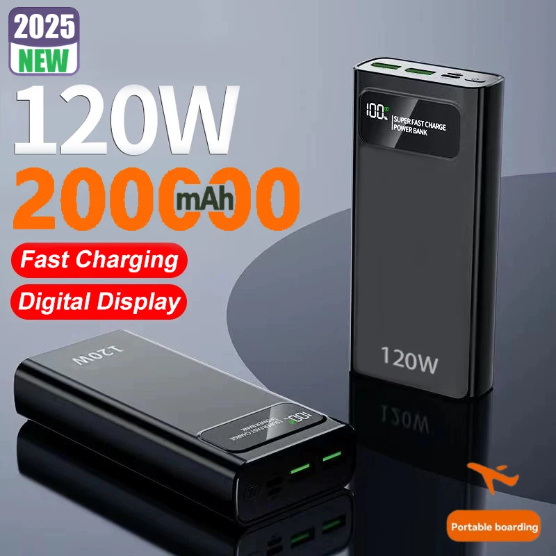 2025 New 200000mAh Power Bank Ultra Large Capacity 120W Super Fast Charging Portable External Battery With LED Digital Display