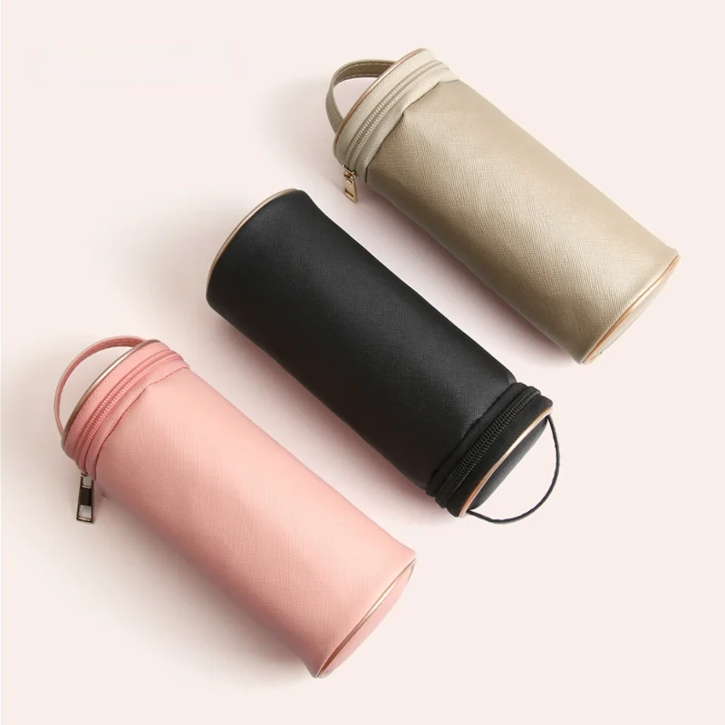 PU Leather Cosmetic Brush Holder Cylindrical Cosmetic Storage Bag Brush Makeup Storage Box Portable Cosmetic Brush Bag Tool