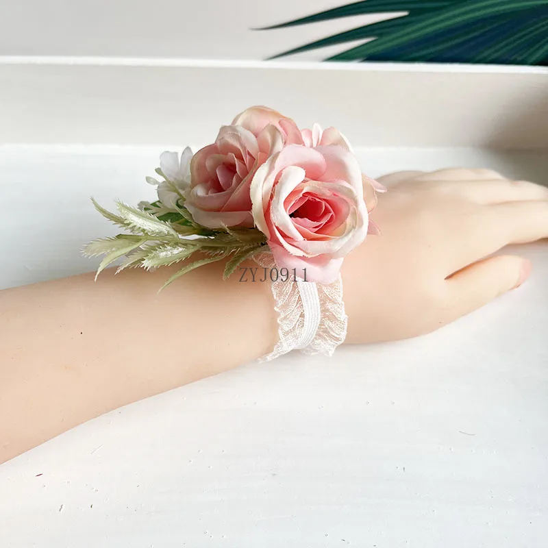 * Sposa Sposo Accessori da sposa Polso Corpetto Bracciale Polsino Fiore Damigella d'onore Fiore all'occhiello Perni da uomo Rose di seta Fiore artificiale