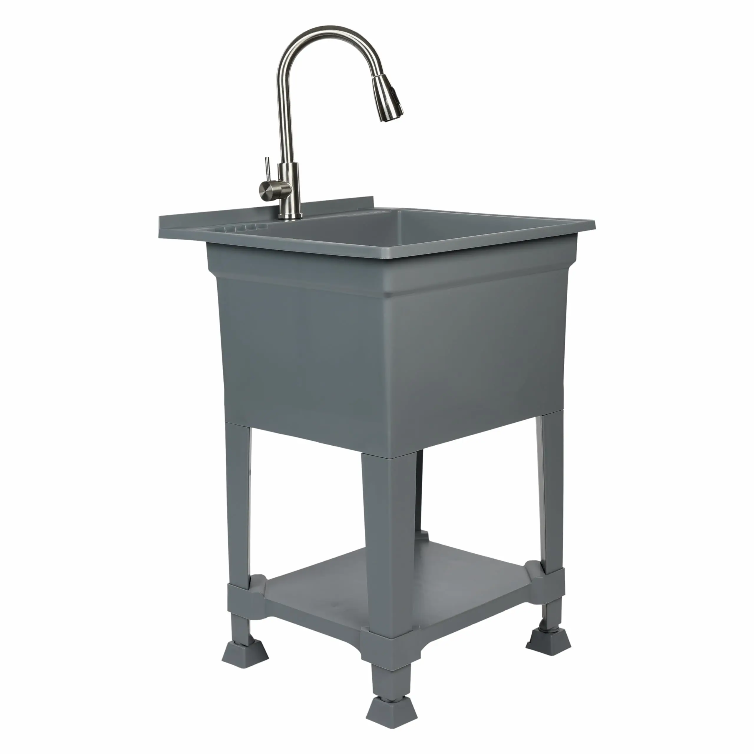 Utility Sink - Quick Connect Drain, Gray - 24 x 24 in | Stainless Steel And Plastic, 36 in Height, Pull-Out Faucet