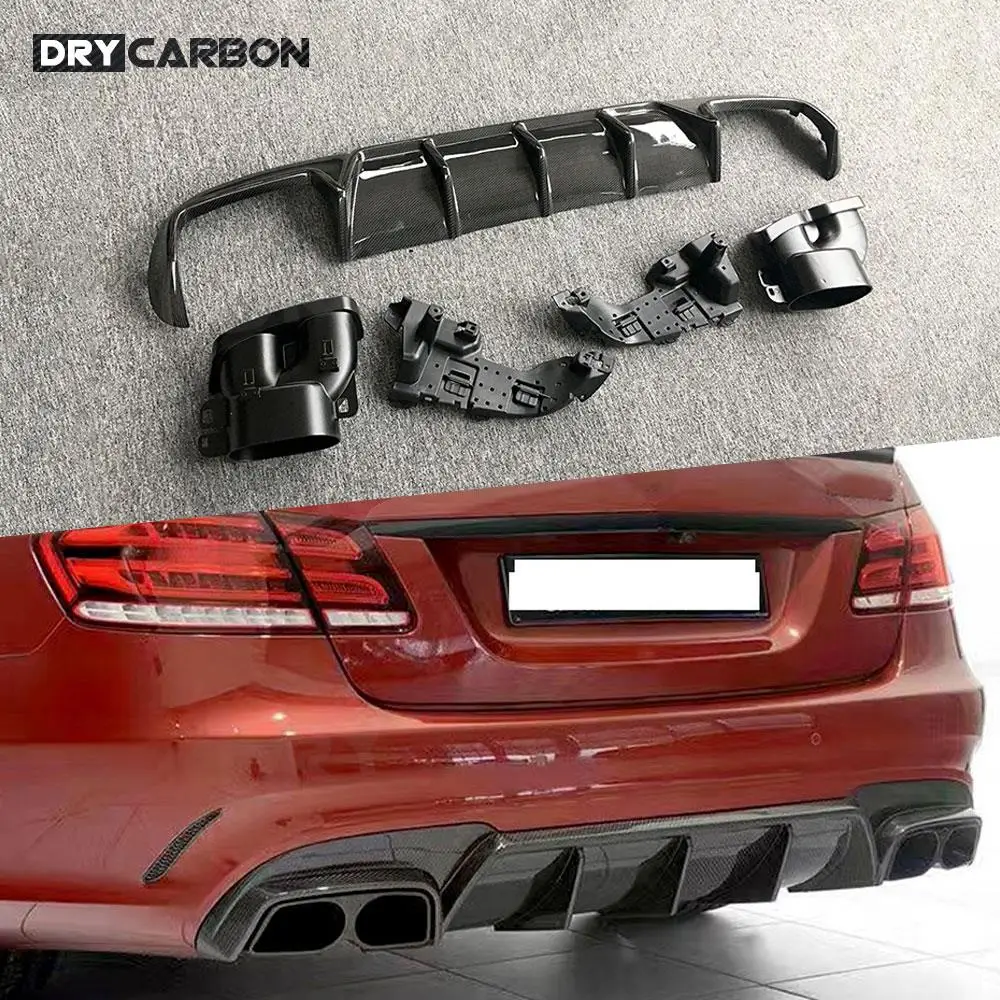 

Carbon Fiber Rear Bumper Lip Diffuser With Exhaust Tips For Benz E Class W212 E260 E300 E400 E63 AMG 2014 2015 2016 Car Styling