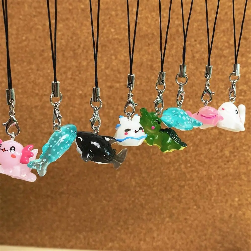 Sea Creature Fish Phone Chain Blue Shark Black Whale Phone Lanyard Pink Axolotl Sea Hare Jelly Shark Keychain Trinket Gift