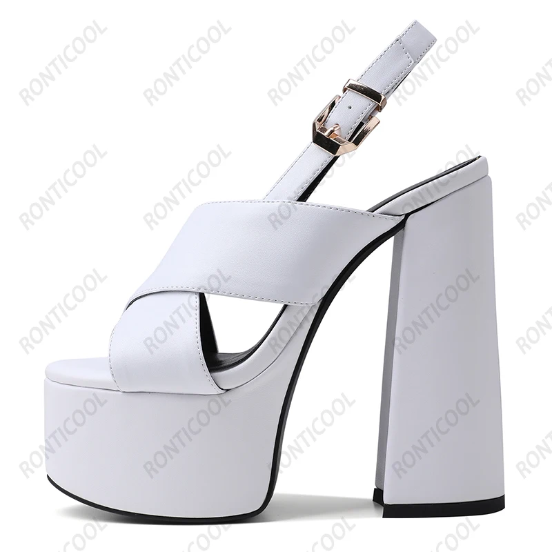 

Ronticool/Новое поступление, женские летние сандалии из искусственной кожи, элегантные черные, белые повседневные туфли на массивном каблуке с круглым носком, размер США 5-15