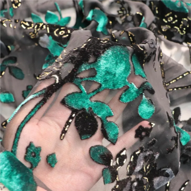 

Woven velvet brocade viscose printed rose-patterned embroidered and burned flower cheongsam fabric nightgown dress