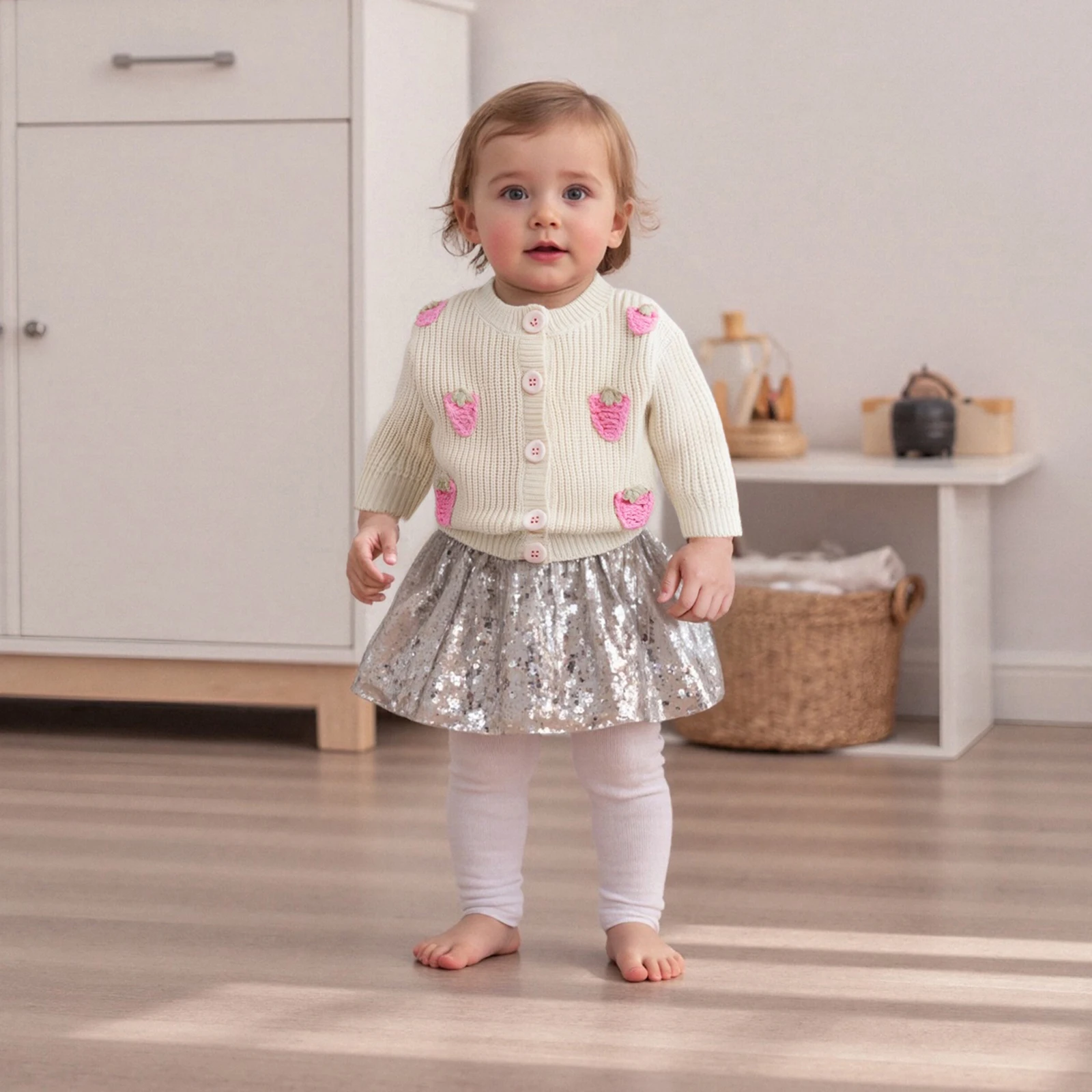 

Toddler Baby Girl Strawberry Cardigan Long Sleeve Crew Neck Button-up Knitted Sweater Casual Winter Fall Clothes
