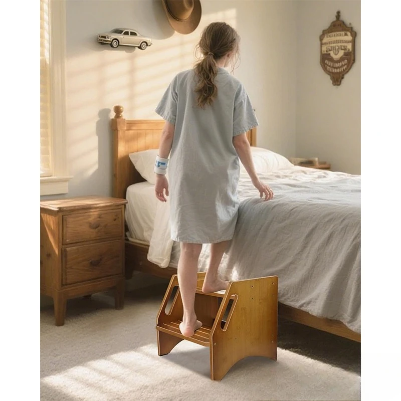 Wooden bamboo and wood step stool, hand stool steps, toddler learning baby washstand, foot stepping stool, wooden ladder