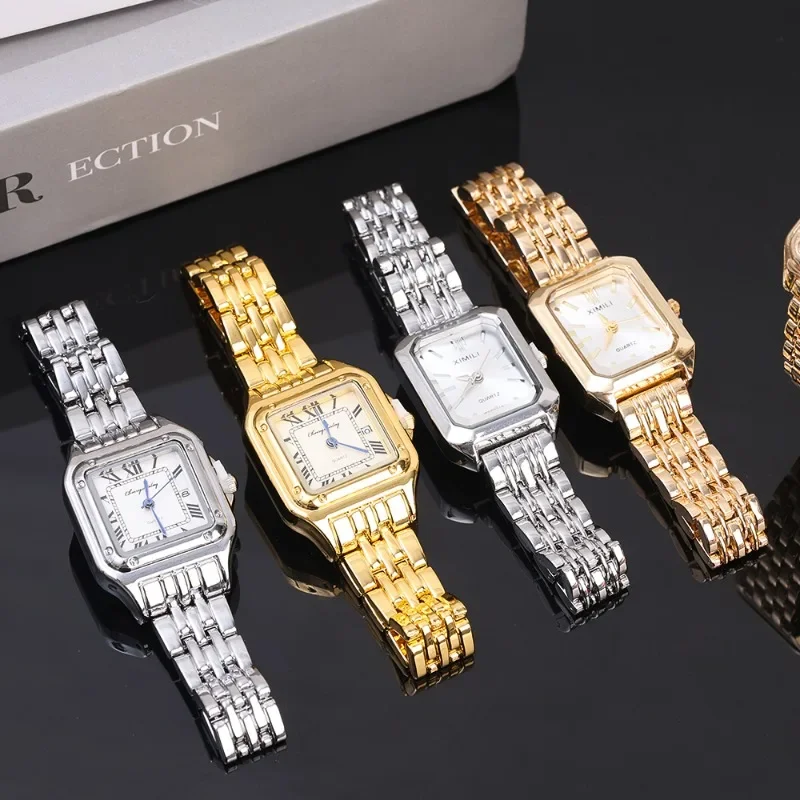 Women\'s Fashion Silver Square Watches 2024 Brand Ladies Quartz Wristwatch Classic Silver Simple Femme Steel Band Clock Watch