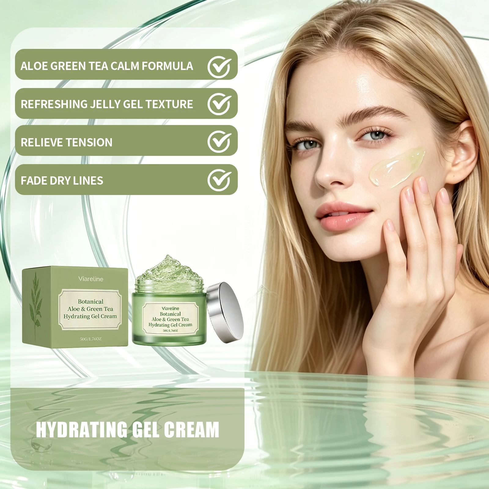 Plant‑Infused Face Gel Cream Replenish Water Calm Tired Complexion For Sensitive Skin Aloe Green Tea Lightweight Gel Moisturizer