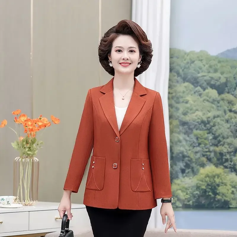 

Middle-aged Women Blazer Office Lady 2023 Elegant Notched Blazers and Jackets Long Sleeve Solid Work Female Suit Coat WEEW