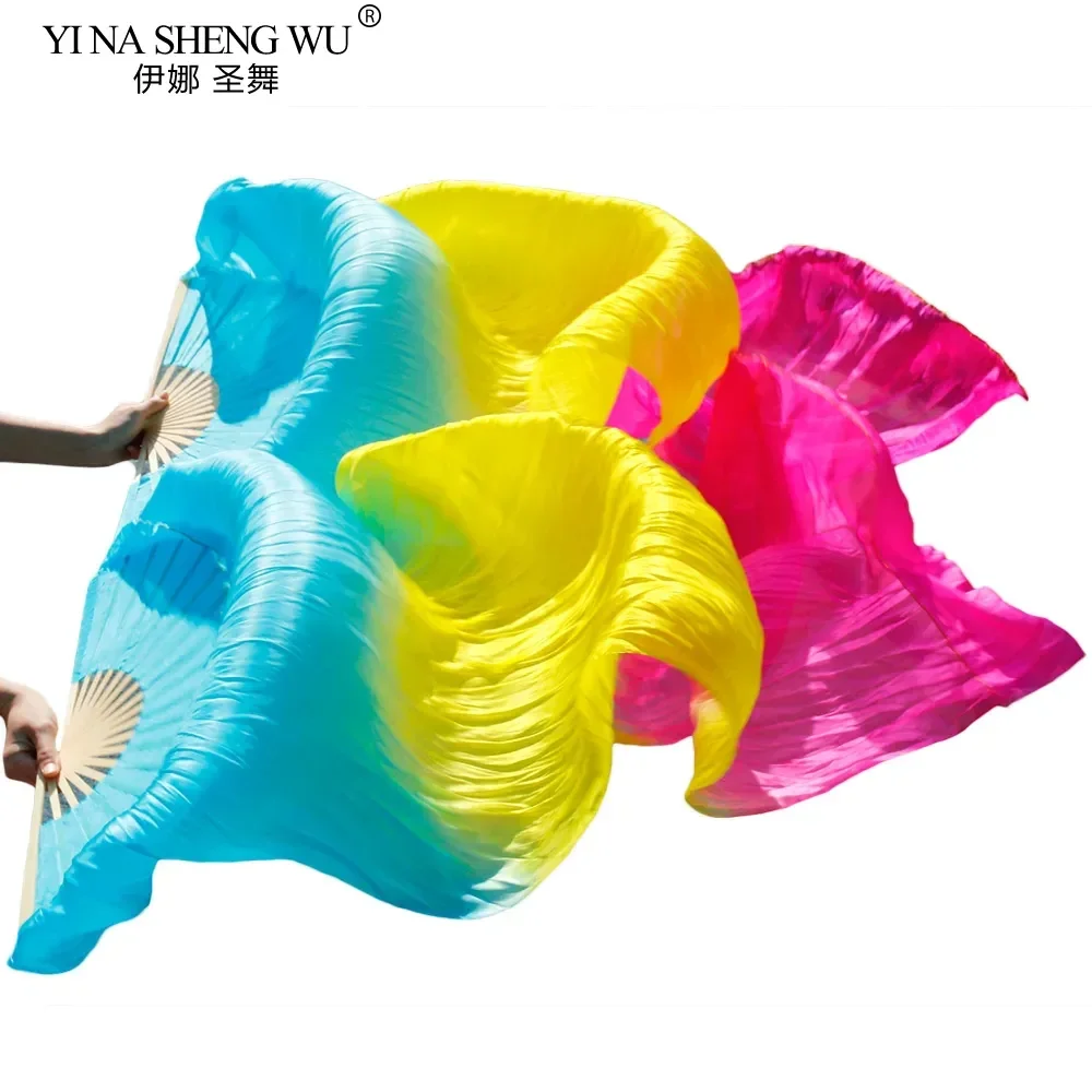 

100% натуральный шелк, шелковые веера для танца живота, 1 пара реквизита для танца живота, шелковые длинные веера, ручная работа, ручная роспись, бирюзовый + желтый + розовые цвета
