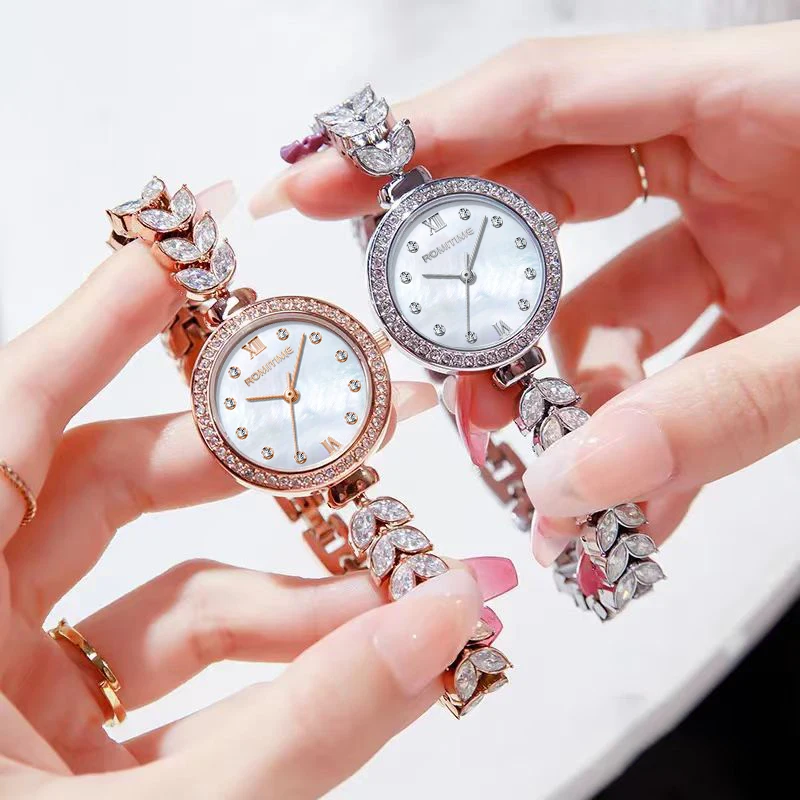ROMITIME Luxury Women Quartz Watch Mother-of-Pearl Dial Fishbone Bracelet 30M Waterproof Clock Watches for Lady