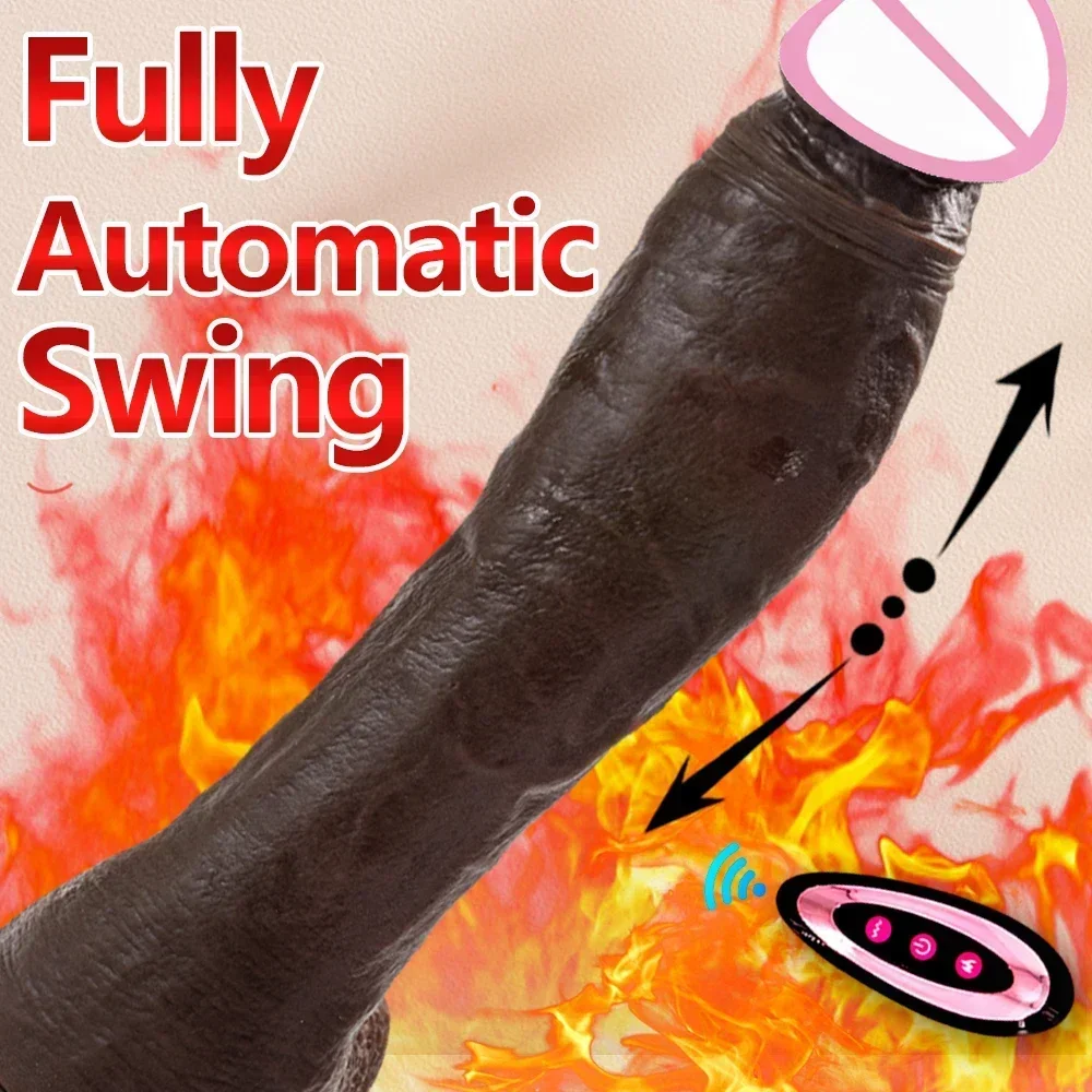 10.6in Long Realistic Dildo Black Vibrator Penis Telescopic Swing Heating Silicone Dildo Remote Control Dildo Vibrator for Wome