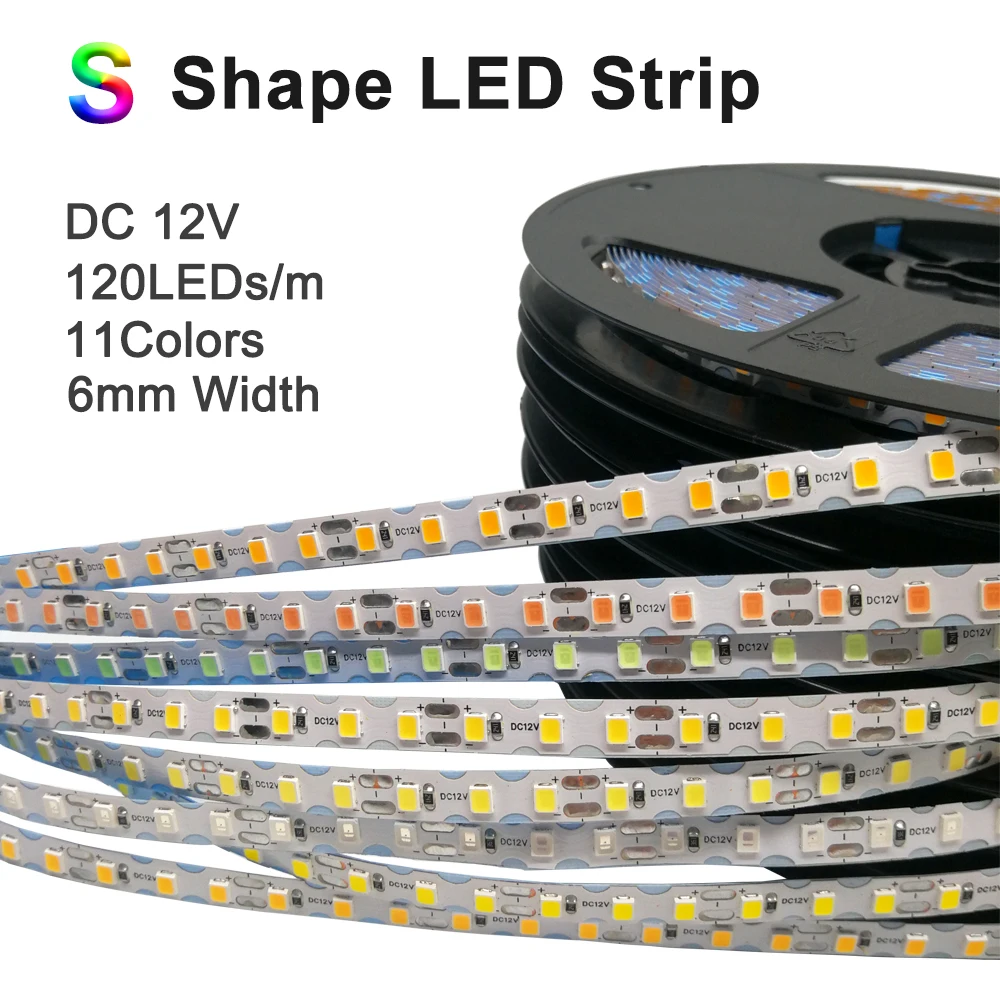 

1-10m S Shape Led Strip 6mm PCB Width 2835SMD DC12V 120Leds/M Flexible Bendable Foldable DIY Sign Letter Lights For Neon Tape