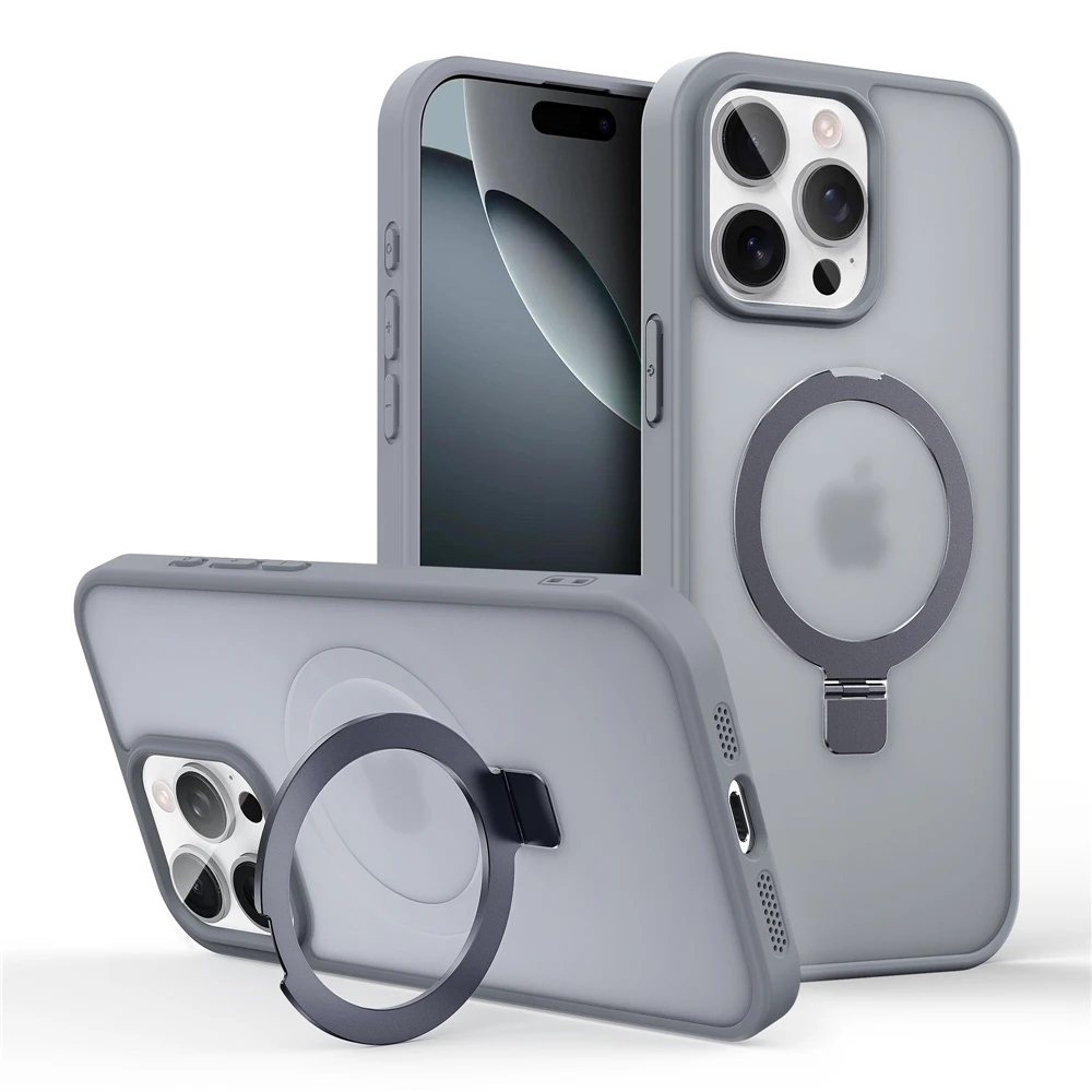 Matte magnetische Handyhülle mit Metallring für Magsafe IPhone 13 12 11 Pro Max 13 Pro 12 Pro, vollständige Schutzhülle mit Ständer