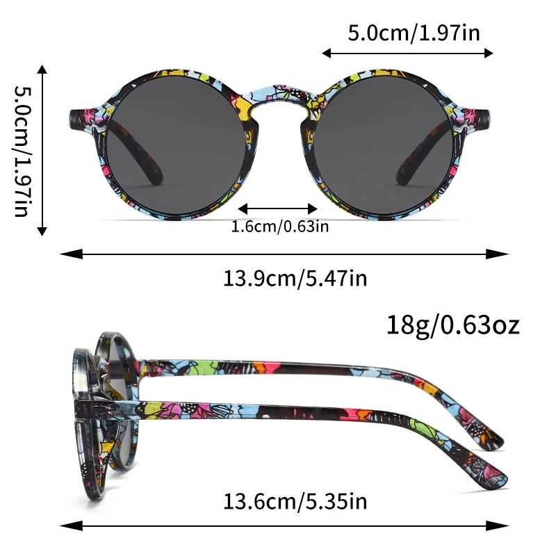 Women's Professional Sunglasses Fashion Pop Art Print Round Frame Plastic PC Gray Lens Sunglasses Sun Shade Design for Spring Su