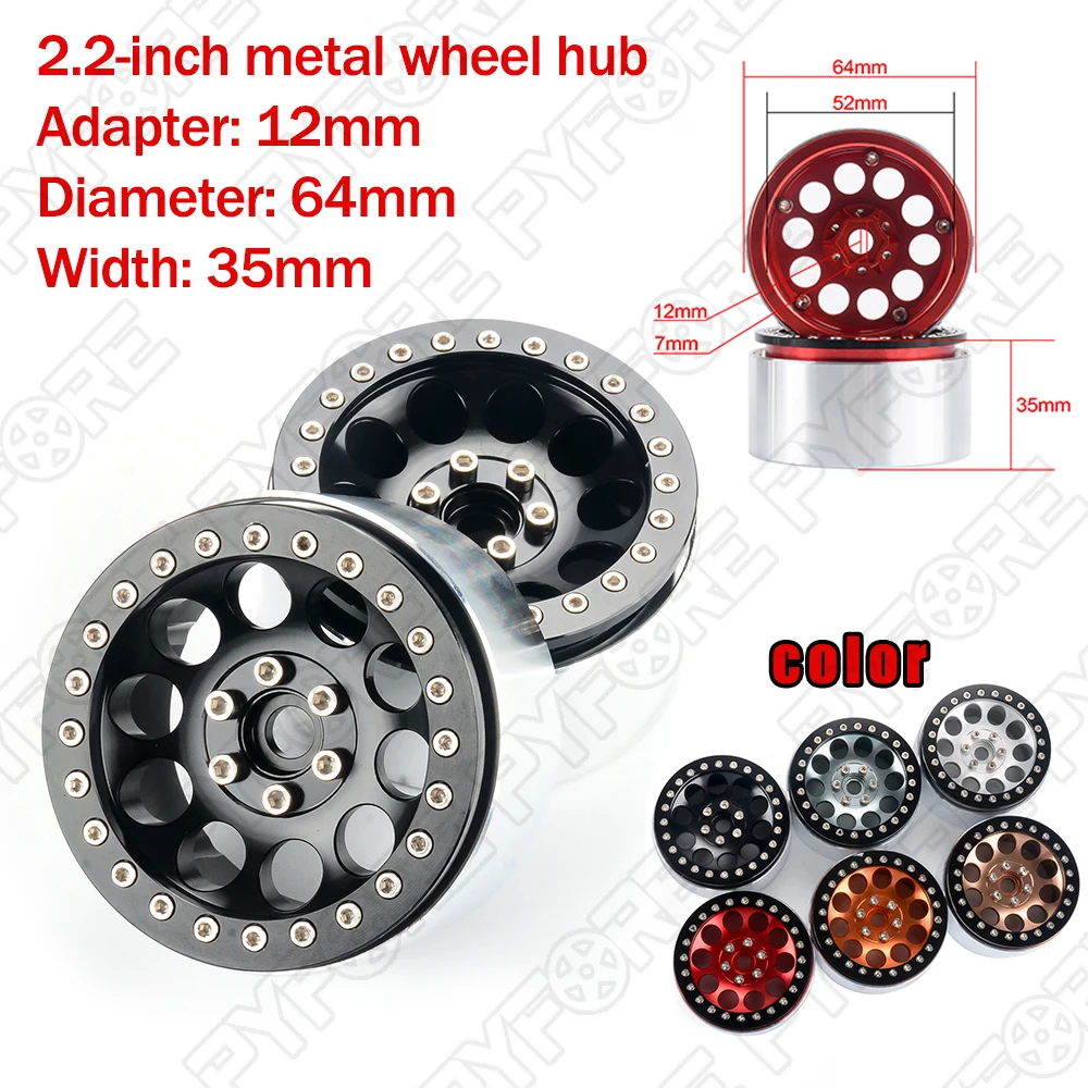 

PYFORE 4PCS 2.2-inch Circular Metal Wheel Hub Adapter 12mm Diameter 64mm RC Model Climbing Car for 1/7 MK07 Y09 Wheel Hub