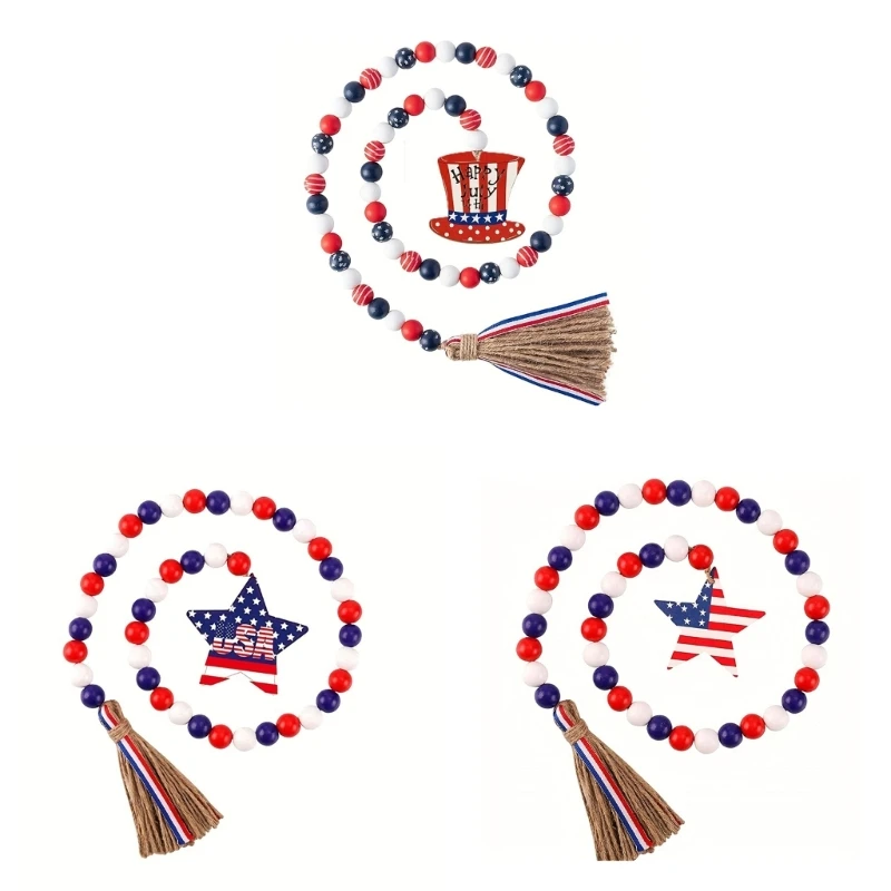 Патриотические гирлянды из деревянных бусин, четвертое июля, американские деревянные бусины, мемориалы, День независимости,