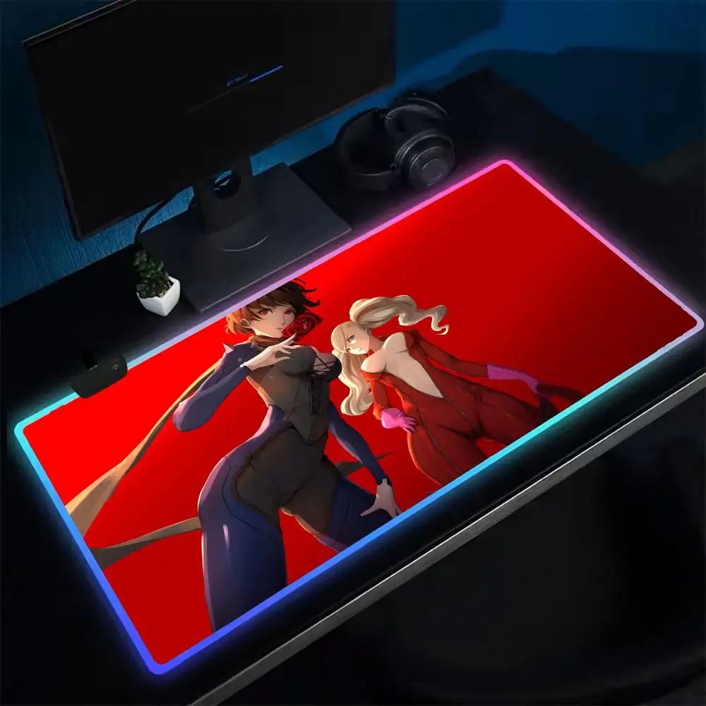 P-Persona 5 Mouse Pad Anime Gaming Mouse Pad LED Table Pads Backlit Rubber Desktop XXL Mousepad RGB Desk Mats