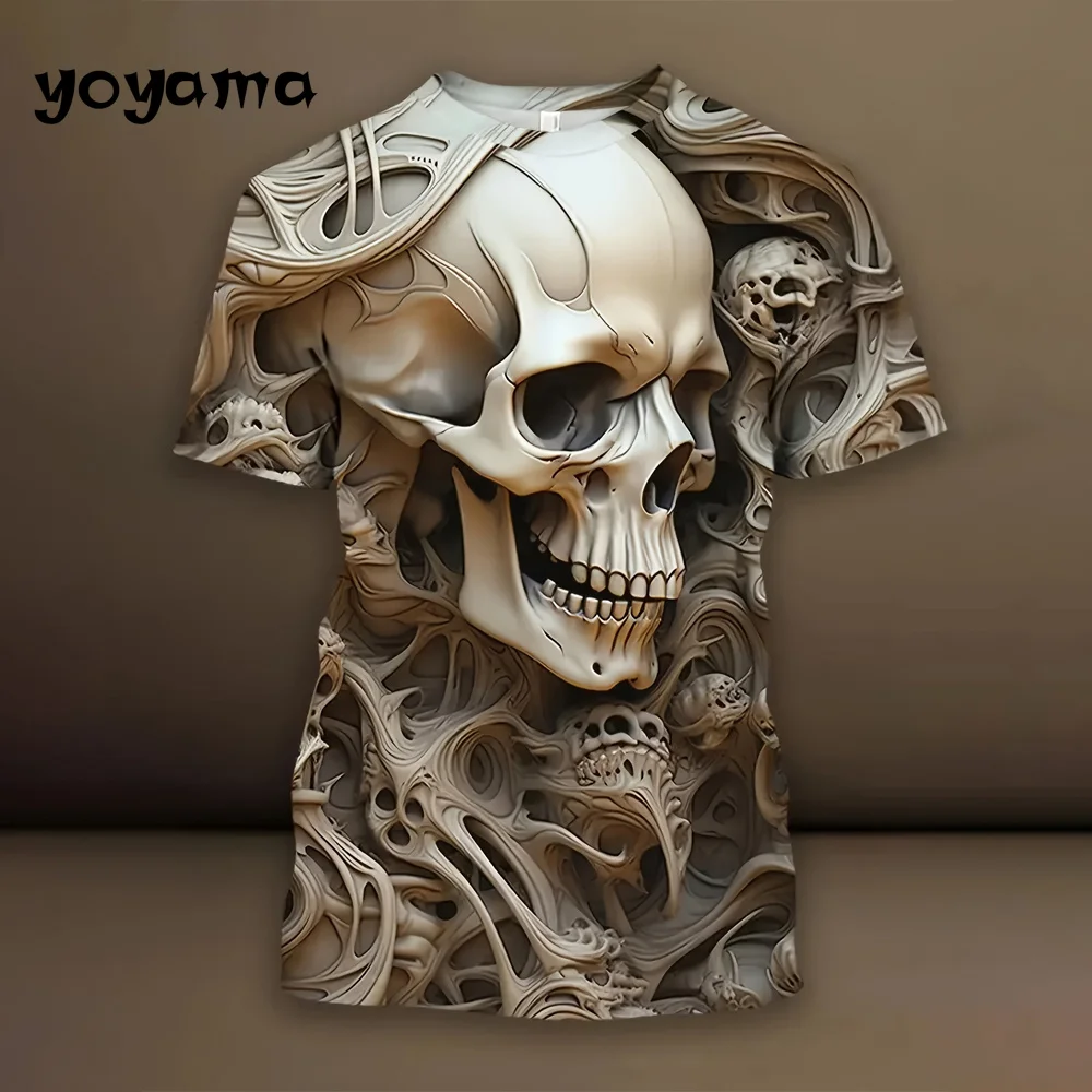 

Retro Skull Print Men's Clothing Gothic T shirt Men O-Neck Street Oversized T-shirt Skull Graphic T shirts 3D Mens T shirt Tops