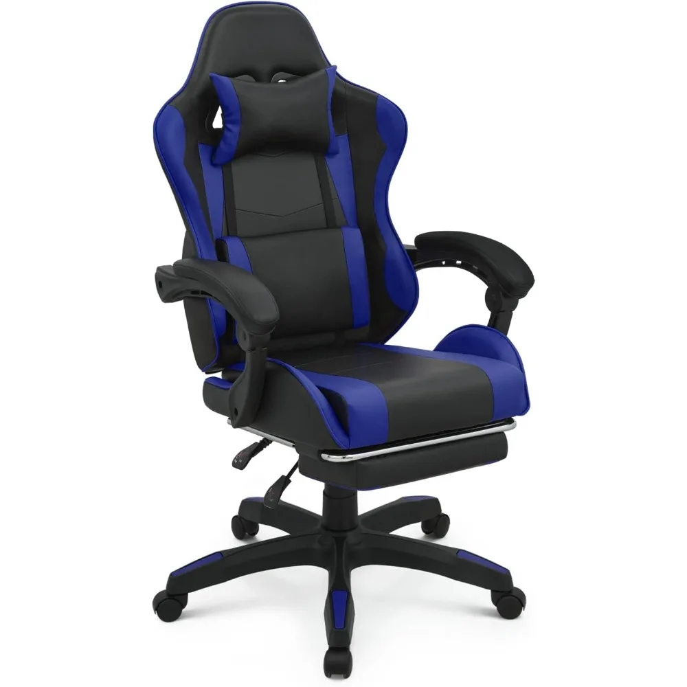 Gaming Chair with Headrest and Lumbar Support, Ergonomic Computer Racing Chair, Adjustable High Leather Swivel Computer Chair