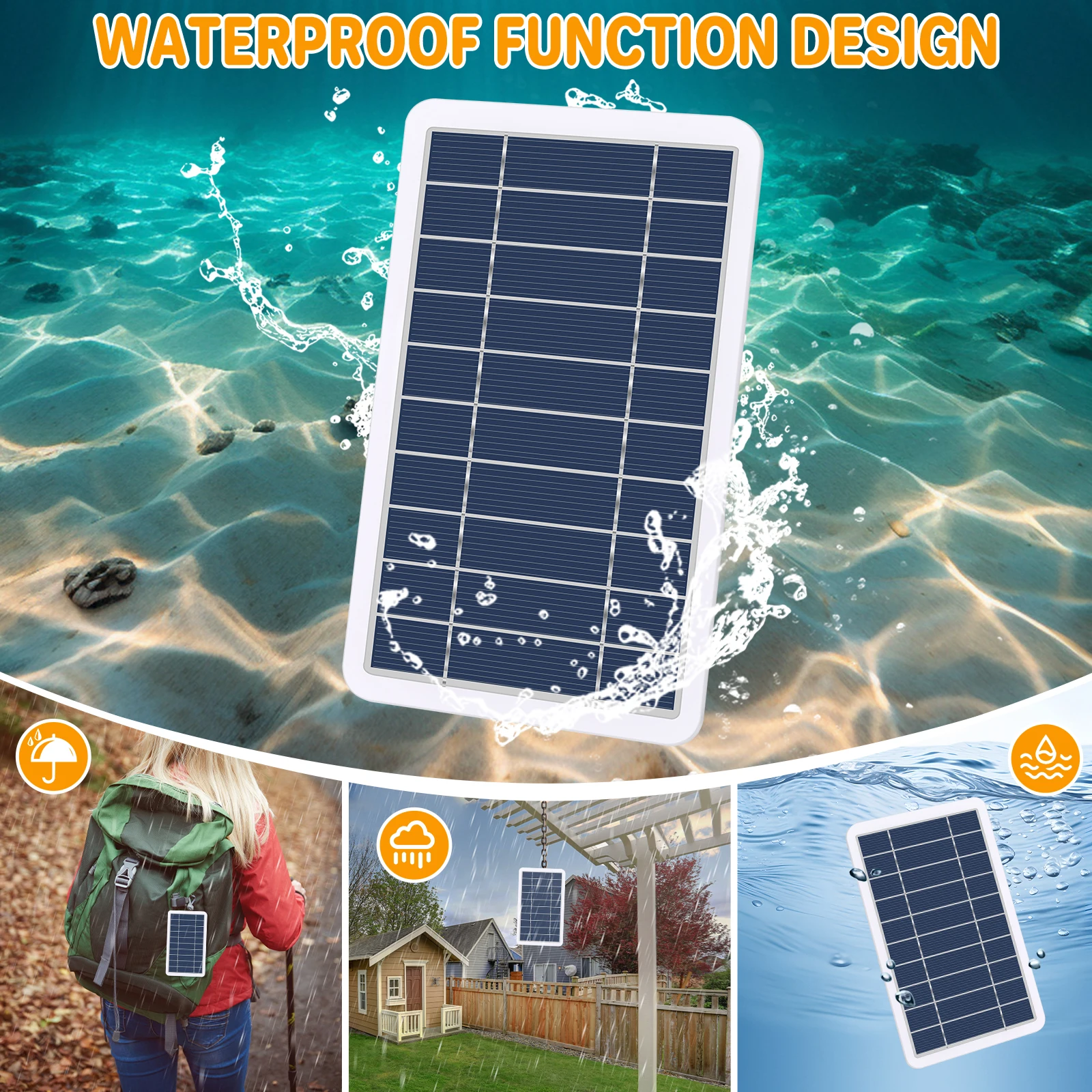 5V 2W USB Solar Panel Portable Solar Charger for Outdoor Camping Hiking, Lightweight Mini Solar Board for Mobile Phone, Power Bank, Flashlight, Handheld Fan, Earphone