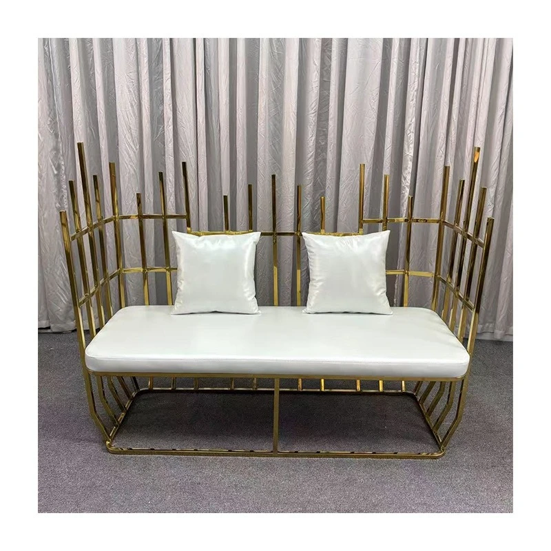 Light luxury stainless steel metal sofa household double seat high backrest sofa hotel banquet cafe wrought iron sofa
