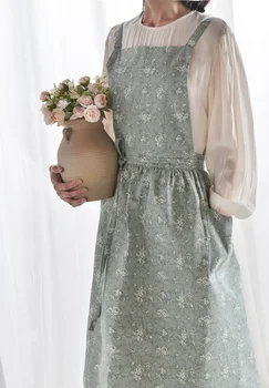 Su geçirmez Önlük Kore Baskı Çiçekler Ayarlanabilir Uzatma Mutfak Pamuk Keten Kadın Bel Cep Çiçekçi Pişirme Kahve