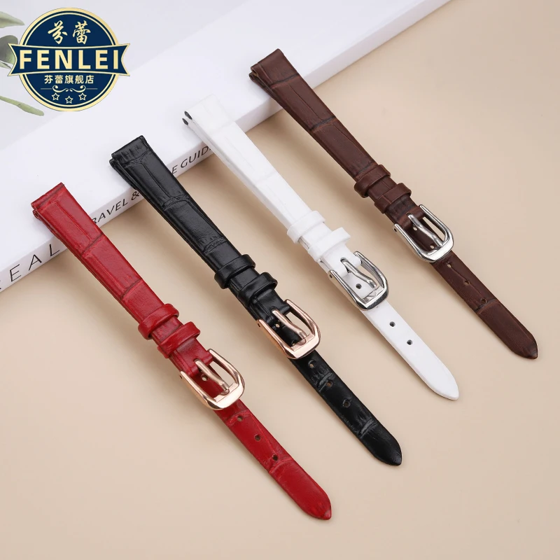 Small size ultra-thin soft cowhide Watch band genuine leather Women\'s watch chain brown bamboo grain Watch strap 6 8mm 10mm 12mm