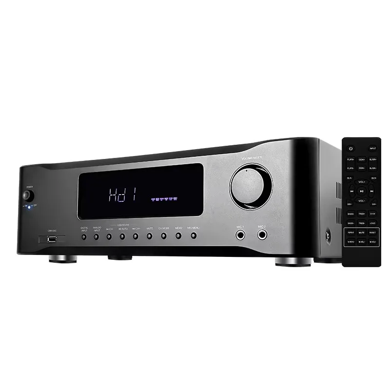 600W 9.1‑Channel HD Home Theater AV Amplifier Receiver, FM Radio, Class D Audio Design, Plastic & Metal Housing