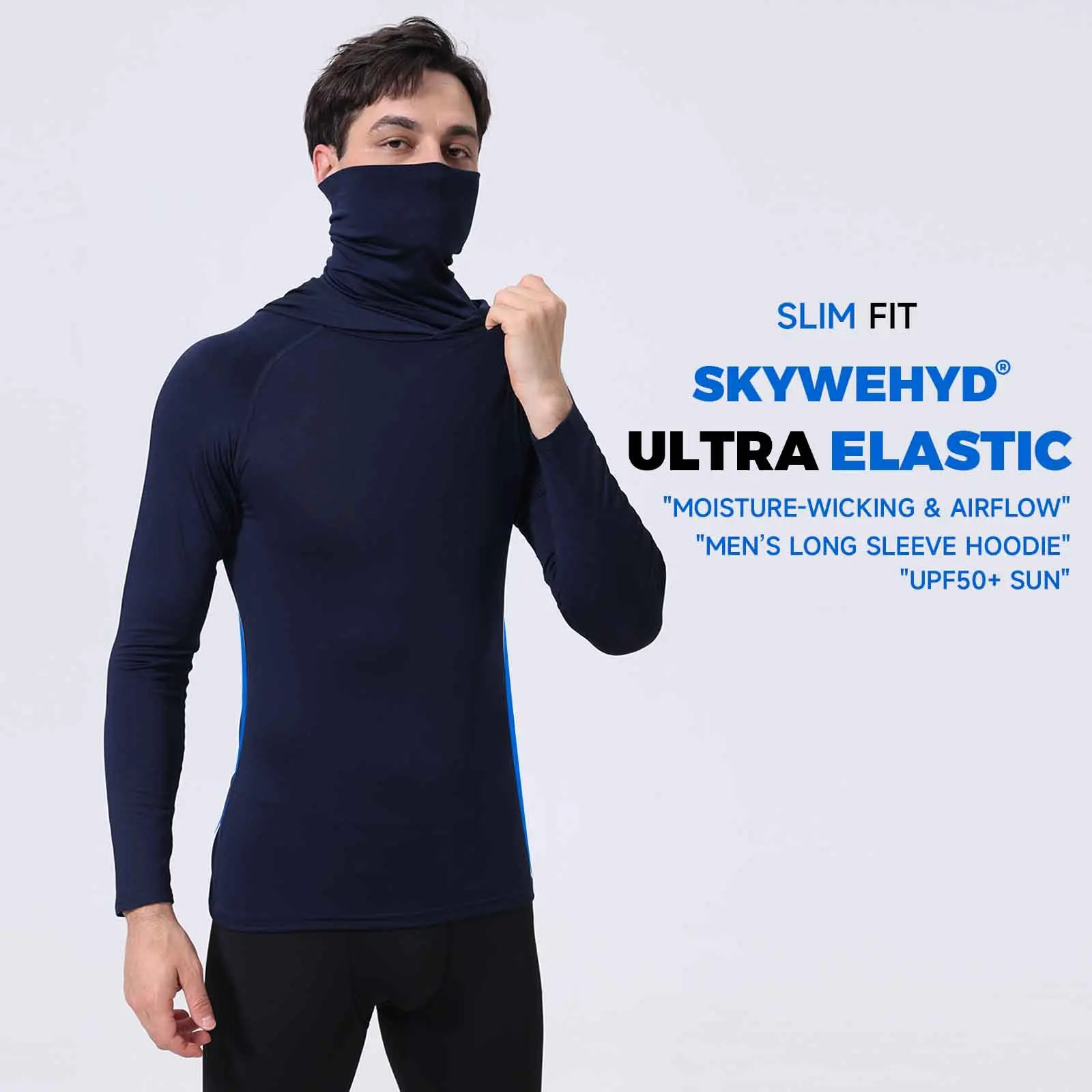 Men's Athletic Hoodie Long Sleeve Fishing Shirts, Upf 50+ Uv Sun Protection, Fitted High Stretch, Built-In Face Mask image 2